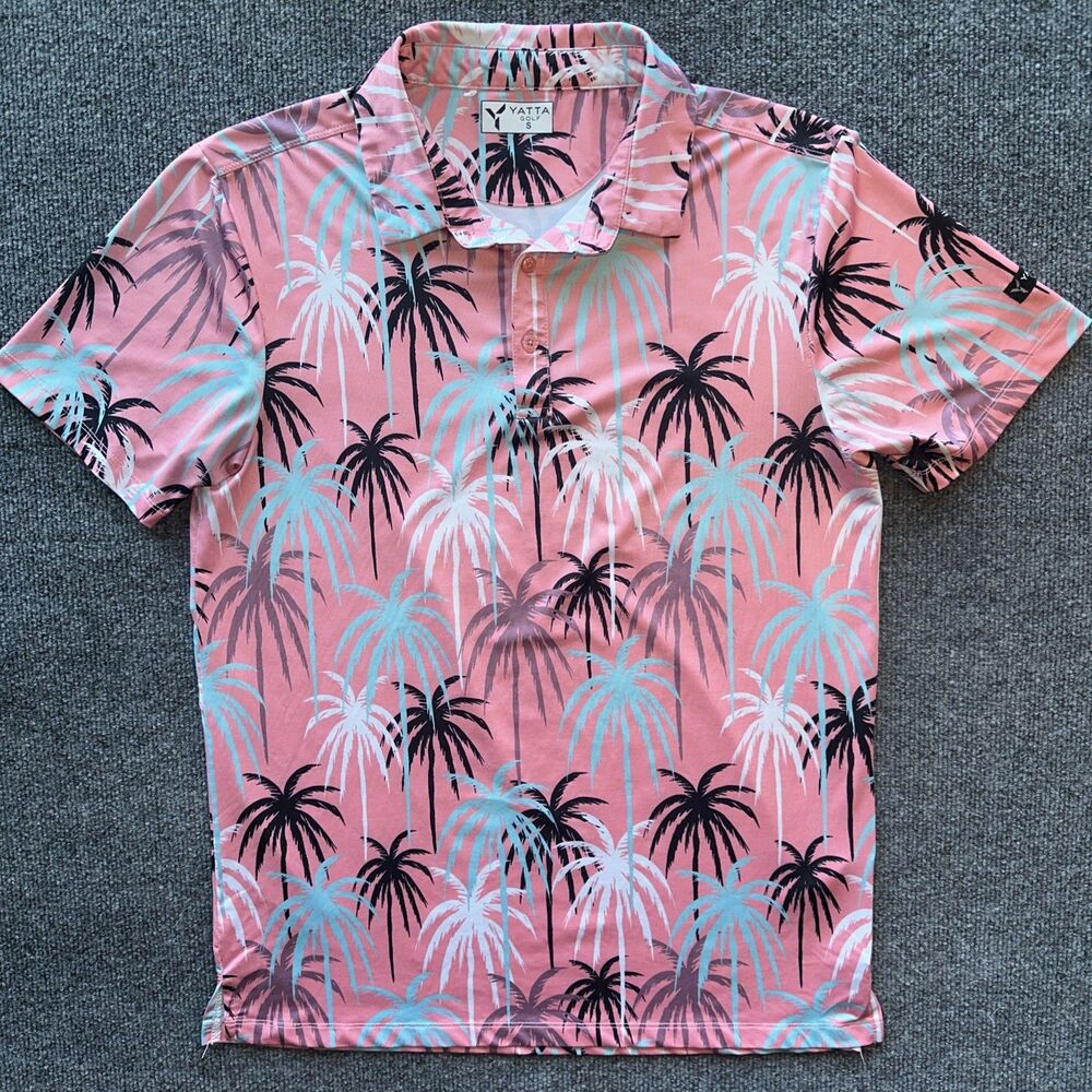 Yatta Golf Polo Men's Small Pink Floral Print Performance Short Sleeve Shirt